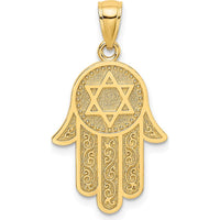 10K Yellow Gold Hamsa with Star of David Charm - Polished Finish 28.3mm Length