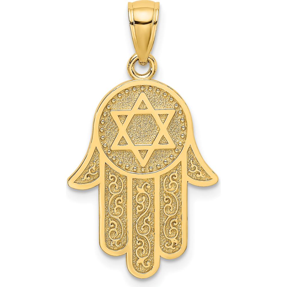 10K Yellow Gold Hamsa with Star of David Charm - Polished Finish 28.3mm Length