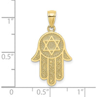 10K Yellow Gold Hamsa with Star of David Charm - Polished Finish 28.3mm Length