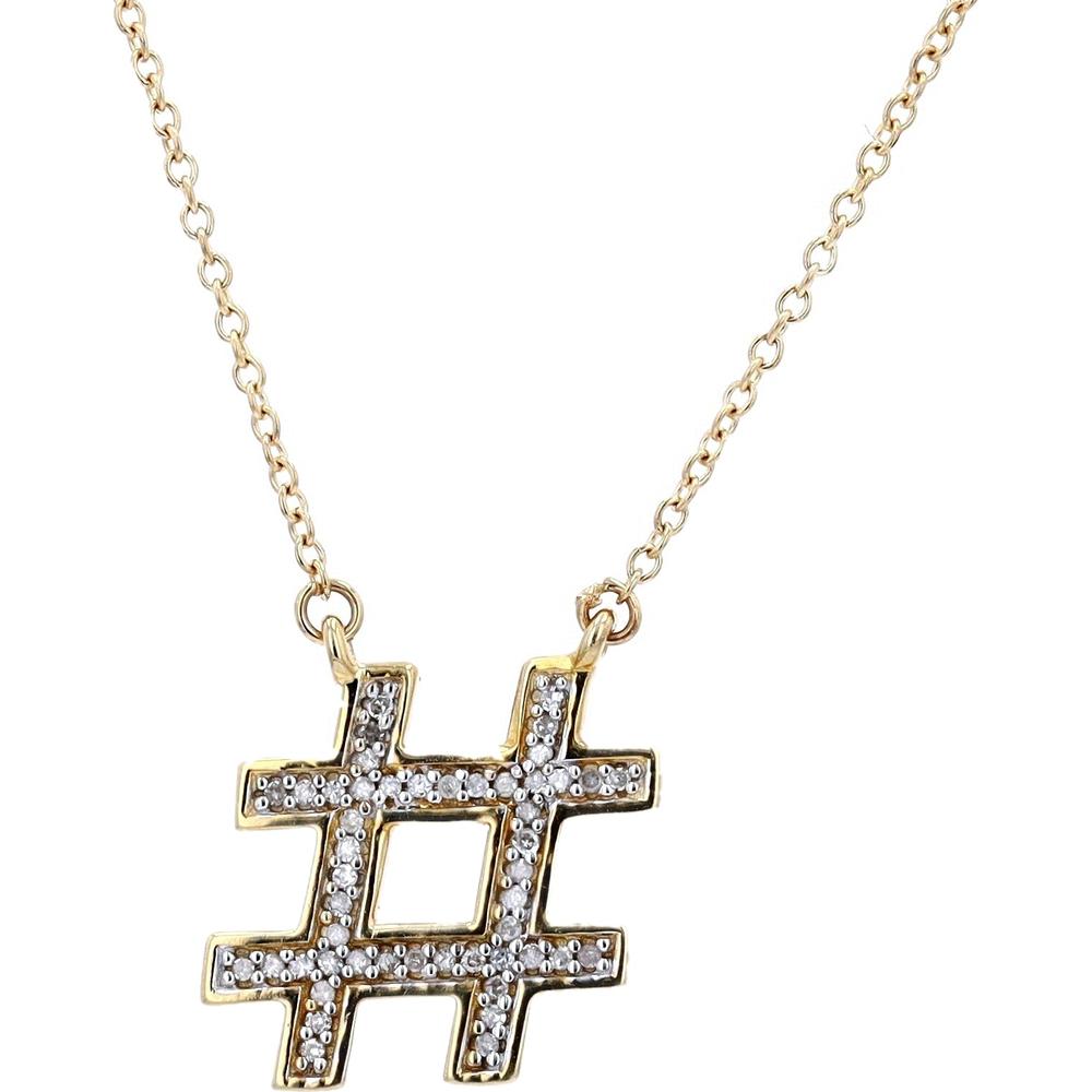 10K Yellow Gold Hashtag Pendant Necklace with Pave-Set Diamonds - 0.10 Carats Total Diamond Weight