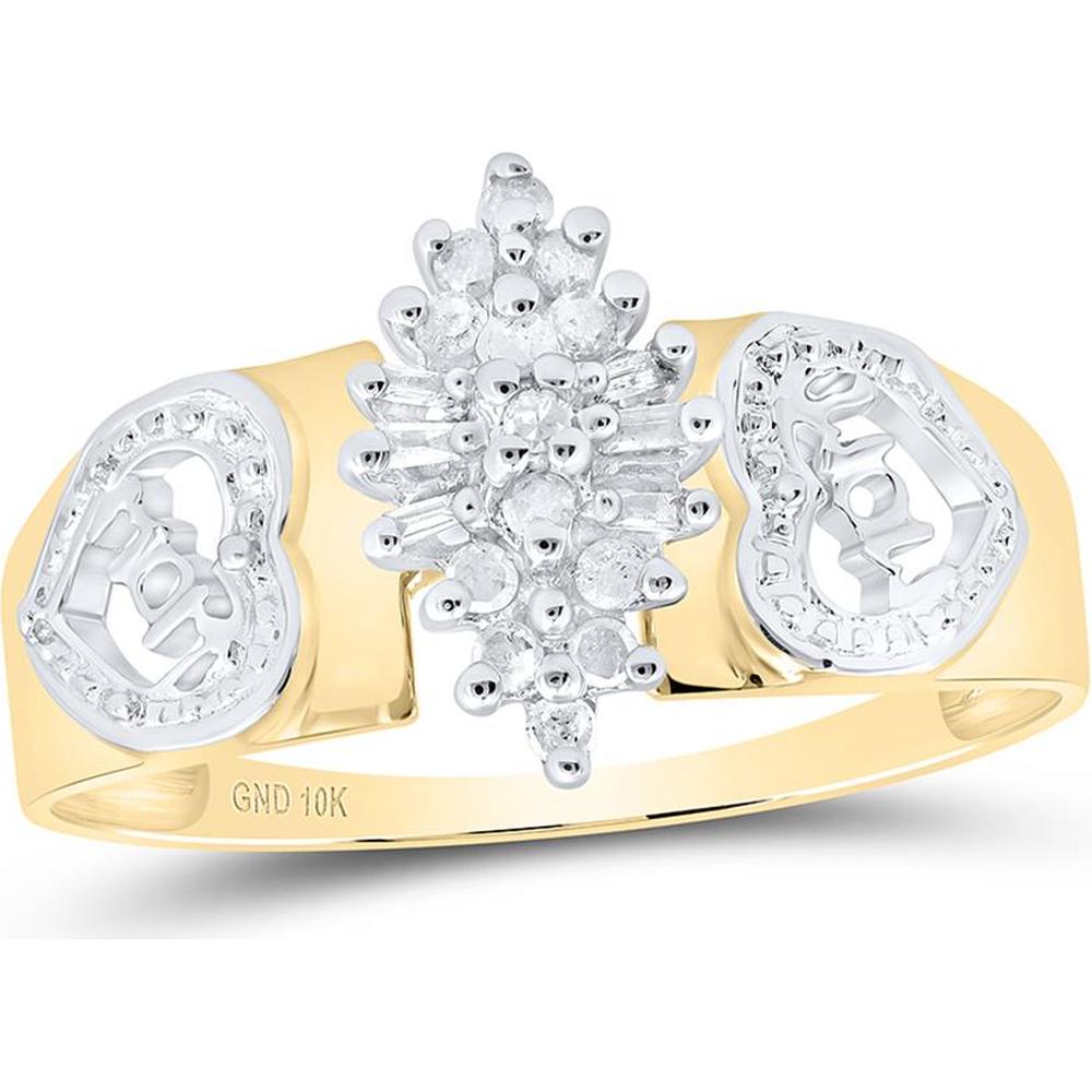 10K Yellow Gold Heart and Cluster Round Diamond Mom Ring - 1/8 Carat Total Diamond Weight