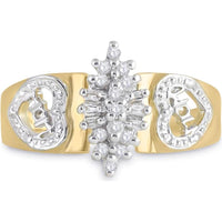 10K Yellow Gold Heart and Cluster Round Diamond Mom Ring - 1/8 Carat Total Diamond Weight