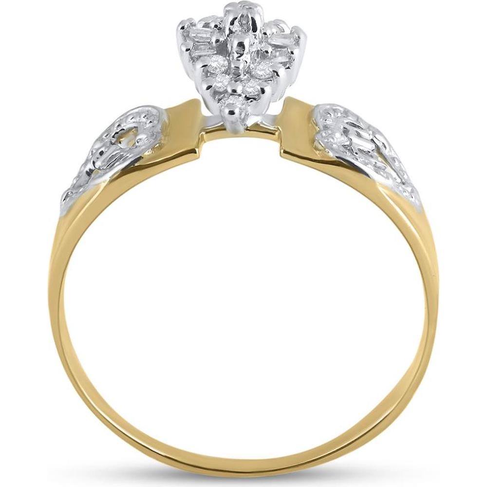 10K Yellow Gold Heart and Cluster Round Diamond Mom Ring - 1/8 Carat Total Diamond Weight