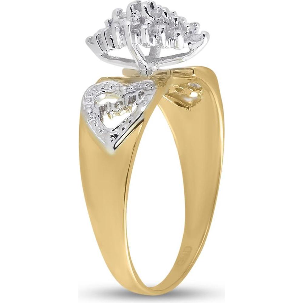 10K Yellow Gold Heart and Cluster Round Diamond Mom Ring - 1/8 Carat Total Diamond Weight