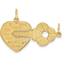10K Yellow Gold Heart and Key Break-Apart Charm - Polished Finish