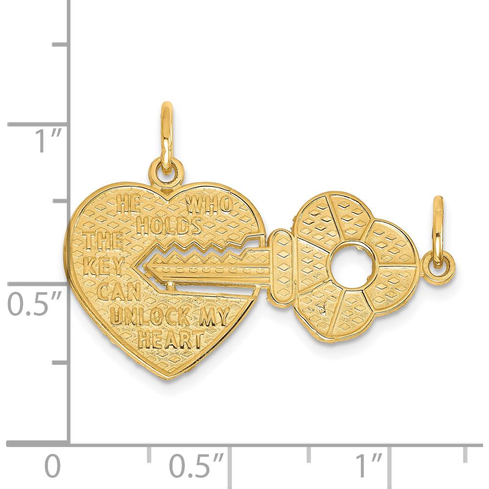 10K Yellow Gold Heart and Key Break-Apart Charm - Polished Finish