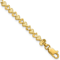 10K Yellow Gold Heart Bracelet - 7" Solid Gold Fancy Link Design