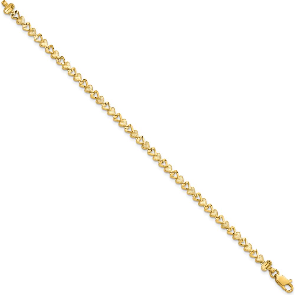 10K Yellow Gold Heart Bracelet - 7" Solid Gold Fancy Link Design