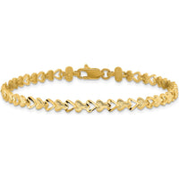10K Yellow Gold Heart Bracelet - 7" Solid Gold Fancy Link Design