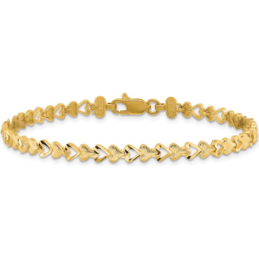 10K Yellow Gold Heart Bracelet - 7" Solid Gold Fancy Link Design