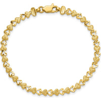 10K Yellow Gold Heart Bracelet - 7" Solid Gold Fancy Link Design