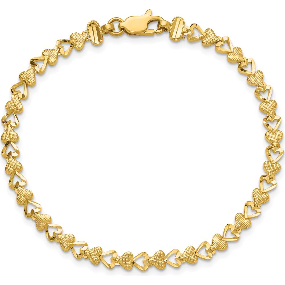 10K Yellow Gold Heart Bracelet - 7" Solid Gold Fancy Link Design