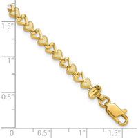10K Yellow Gold Heart Bracelet - 7" Solid Gold Fancy Link Design