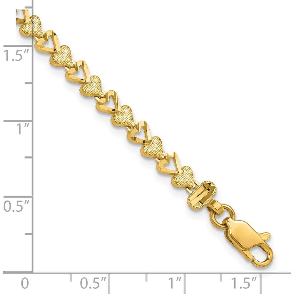 10K Yellow Gold Heart Bracelet - 7" Solid Gold Fancy Link Design