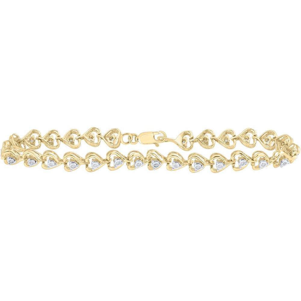 10K Yellow Gold Heart Bracelet with Illusion-Set Round Diamonds - 1/4 Carat Total Diamond Weight