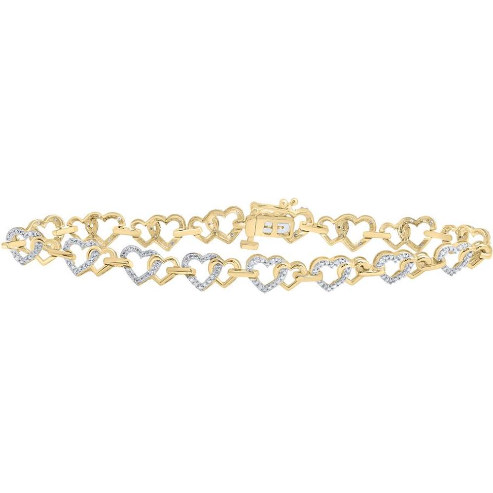 10K Yellow Gold Heart Bracelet with Round Prong-Set Diamonds - 1/4 Carat Total Diamond Weight