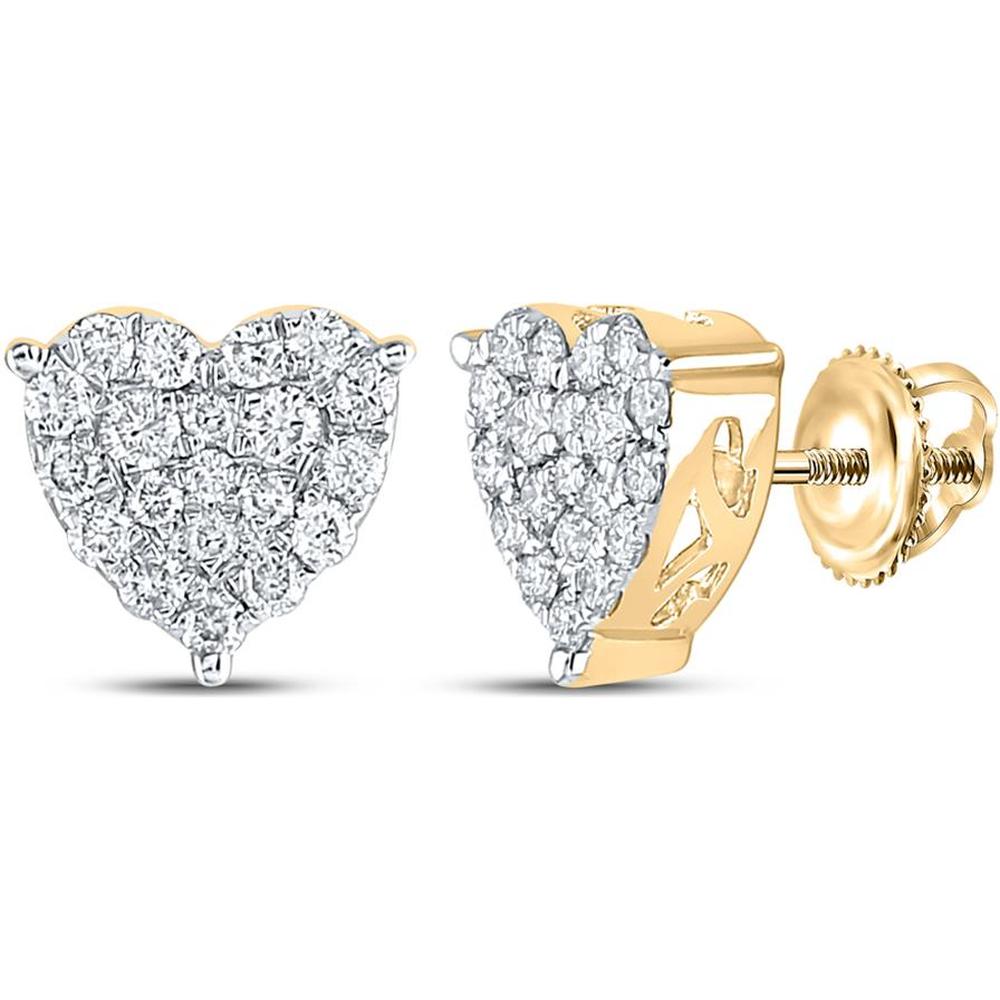 10K Yellow Gold Heart Earrings with Round Diamonds - 3/4 Carat Total Diamond Weight