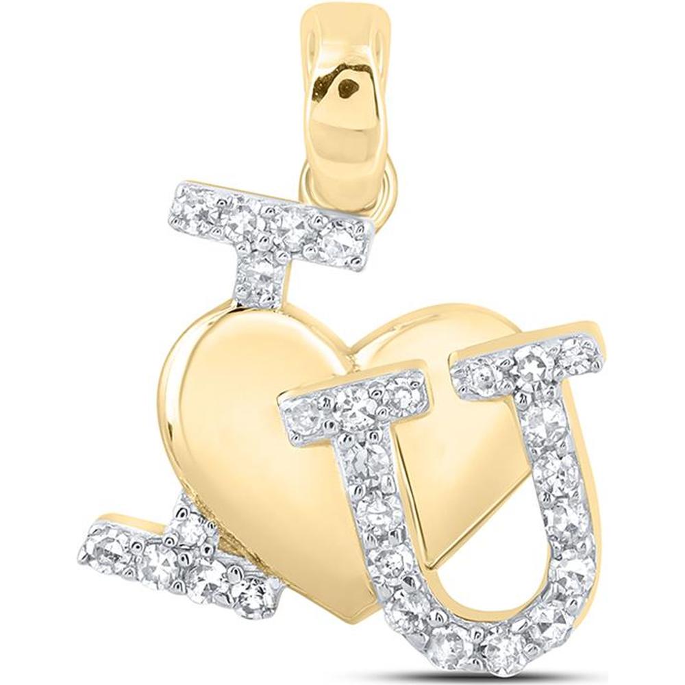 10K Yellow Gold Heart "I Love U" Pendant with Prong-Set Round Diamonds - 1/6 Carat Total Diamond Weight