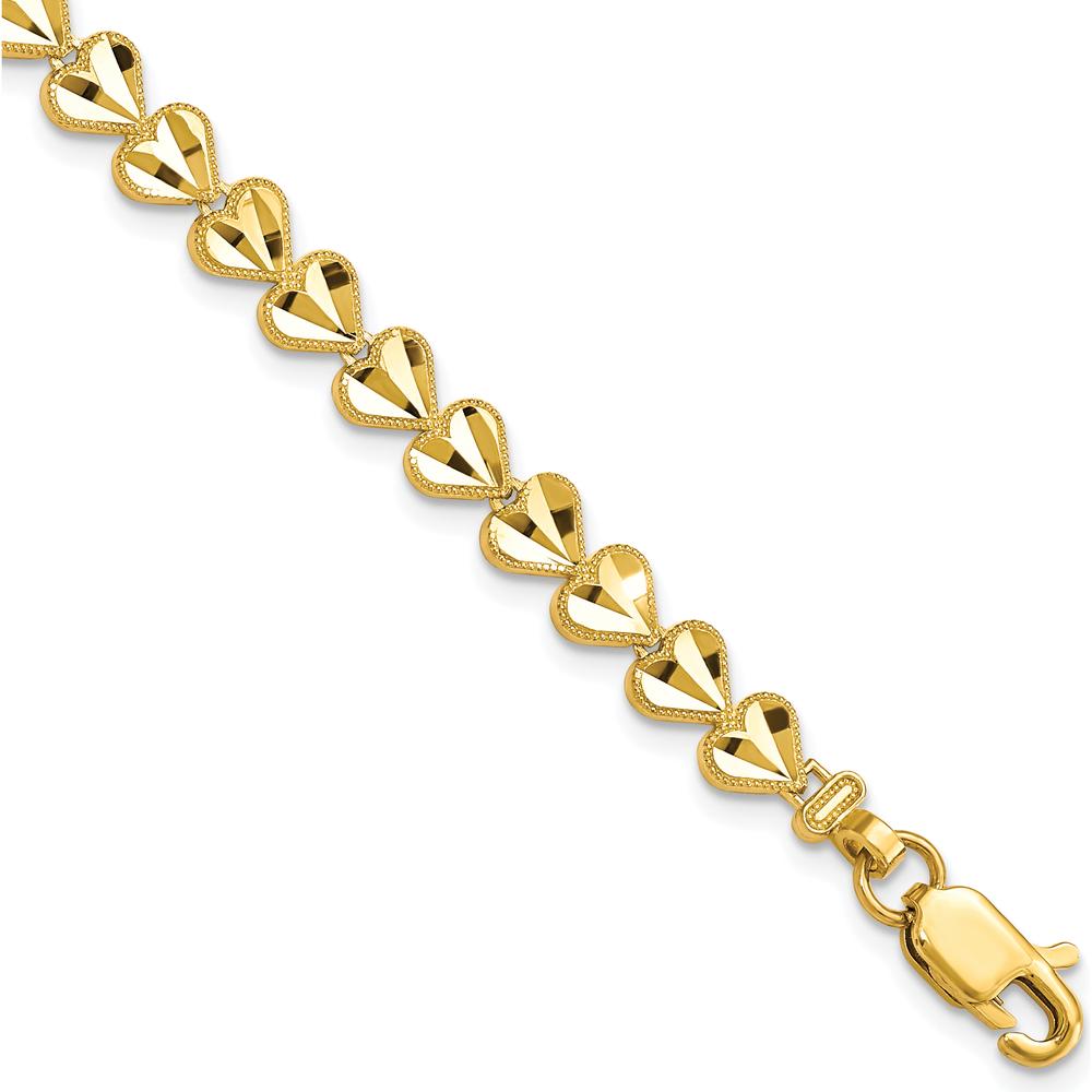 10K Yellow Gold Heart Link Bracelet - 7" Length, 5.75mm Width
