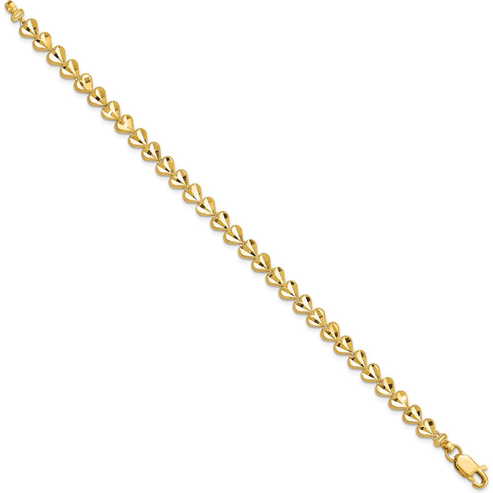10K Yellow Gold Heart Link Bracelet - 7" Length, 5.75mm Width