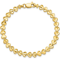 10K Yellow Gold Heart Link Bracelet - 7" Length, 5.75mm Width