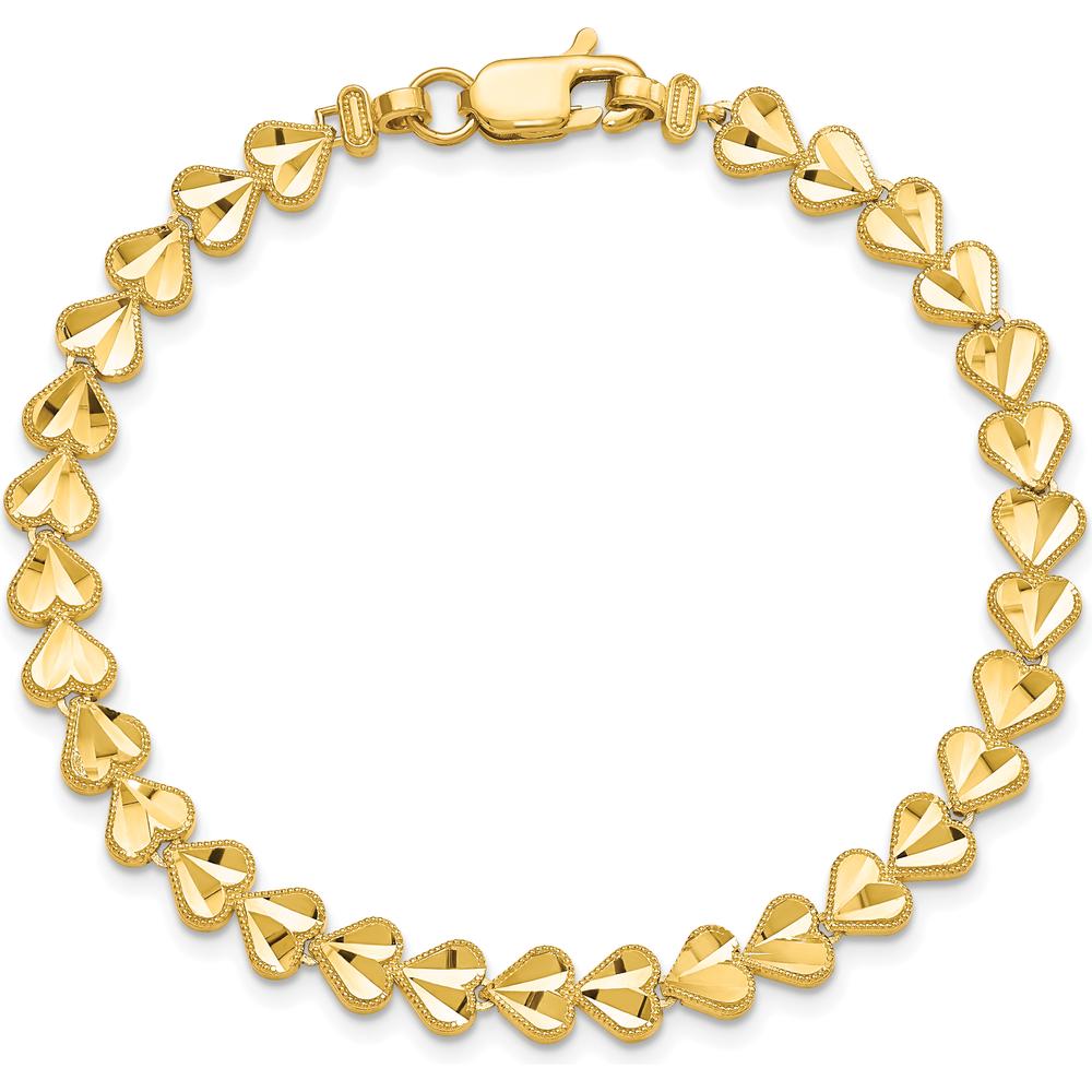 10K Yellow Gold Heart Link Bracelet - 7" Length, 5.75mm Width