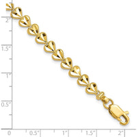 10K Yellow Gold Heart Link Bracelet - 7" Length, 5.75mm Width