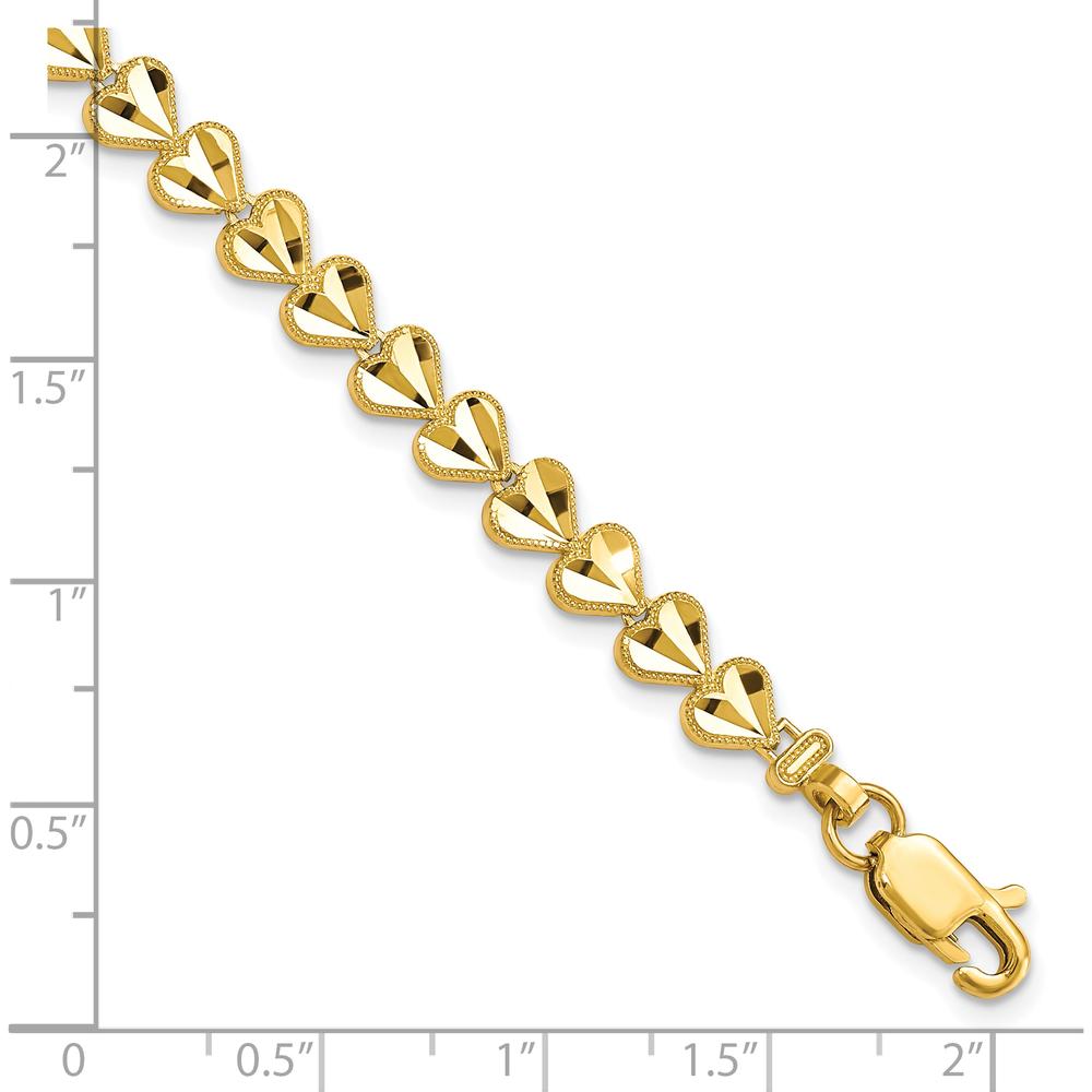 10K Yellow Gold Heart Link Bracelet - 7" Length, 5.75mm Width