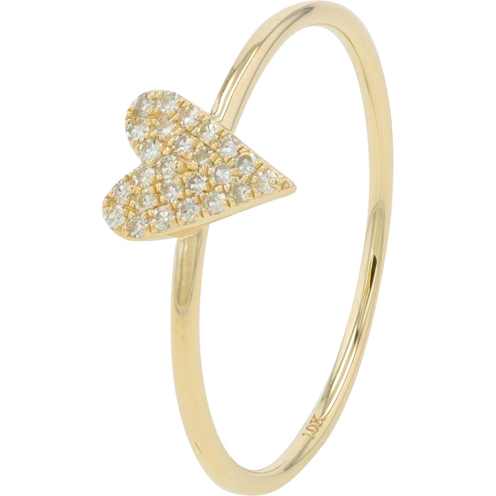 10K Yellow Gold Heart Motif Ring with Pavé-Set Round Diamonds - 0.10 Carat Total Diamond Weight