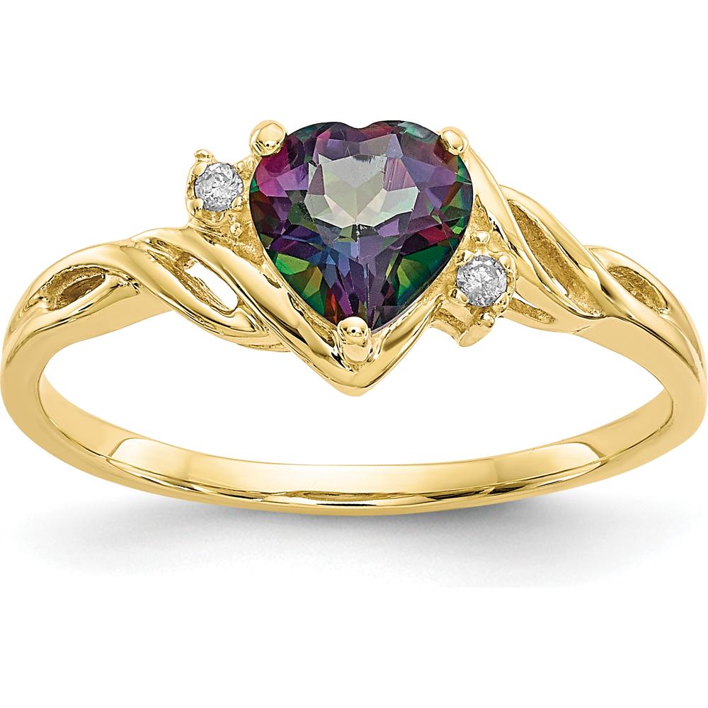 10K Yellow Gold Heart Mystic Fire Topaz & Diamond Ring - 1.08 Carat Topaz & .01 Carat Diamond Weight