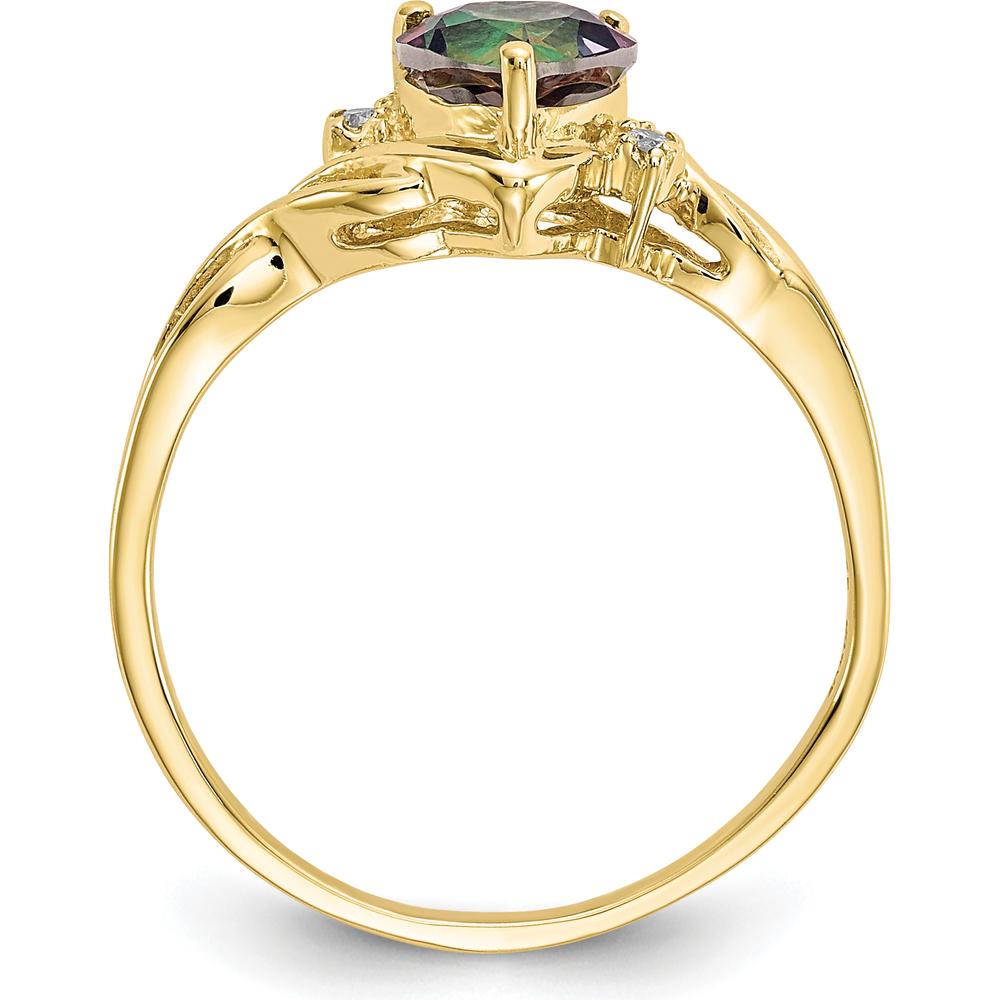 10K Yellow Gold Heart Mystic Fire Topaz & Diamond Ring - 1.08 Carat Topaz & .01 Carat Diamond Weight