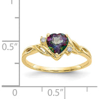 10K Yellow Gold Heart Mystic Fire Topaz & Diamond Ring - 1.08 Carat Topaz & .01 Carat Diamond Weight