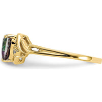 10K Yellow Gold Heart Mystic Fire Topaz & Diamond Ring - 1.08 Carat Topaz & .01 Carat Diamond Weight