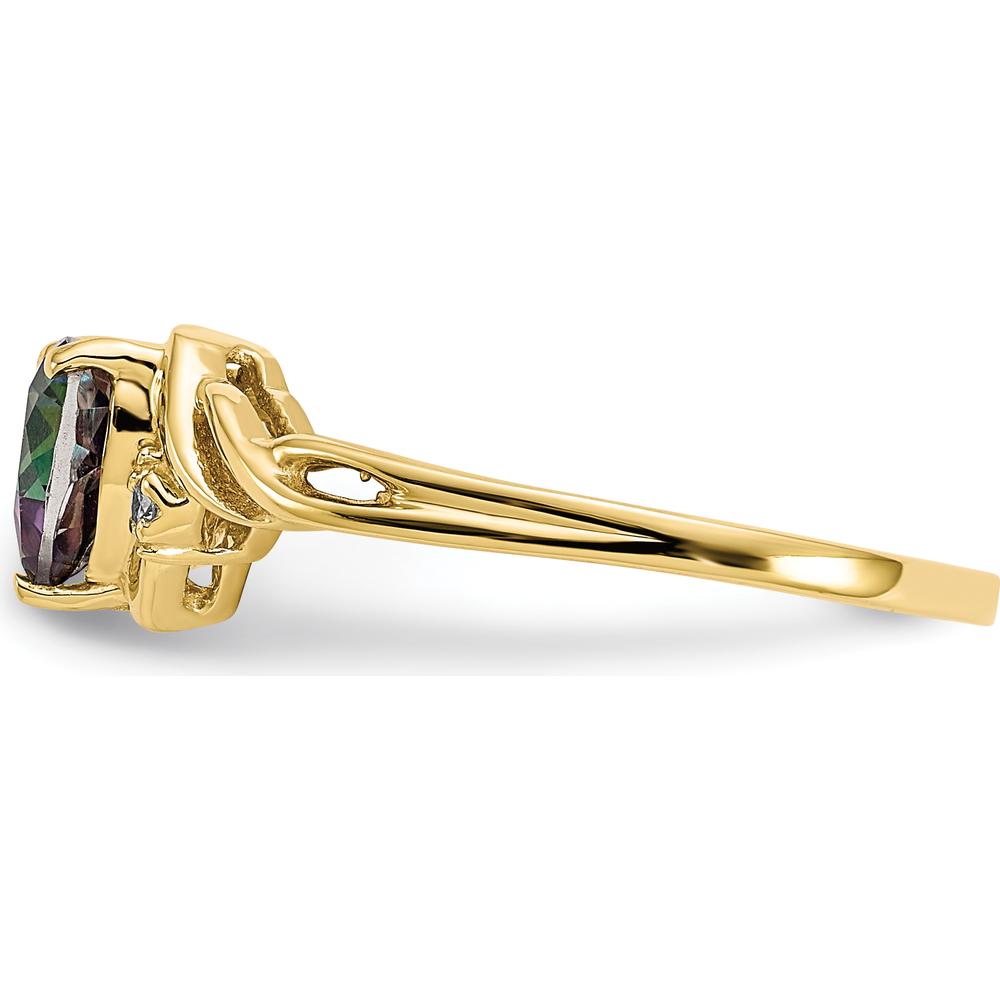 10K Yellow Gold Heart Mystic Fire Topaz & Diamond Ring - 1.08 Carat Topaz & .01 Carat Diamond Weight