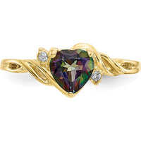 10K Yellow Gold Heart Mystic Fire Topaz & Diamond Ring - 1.08 Carat Topaz & .01 Carat Diamond Weight