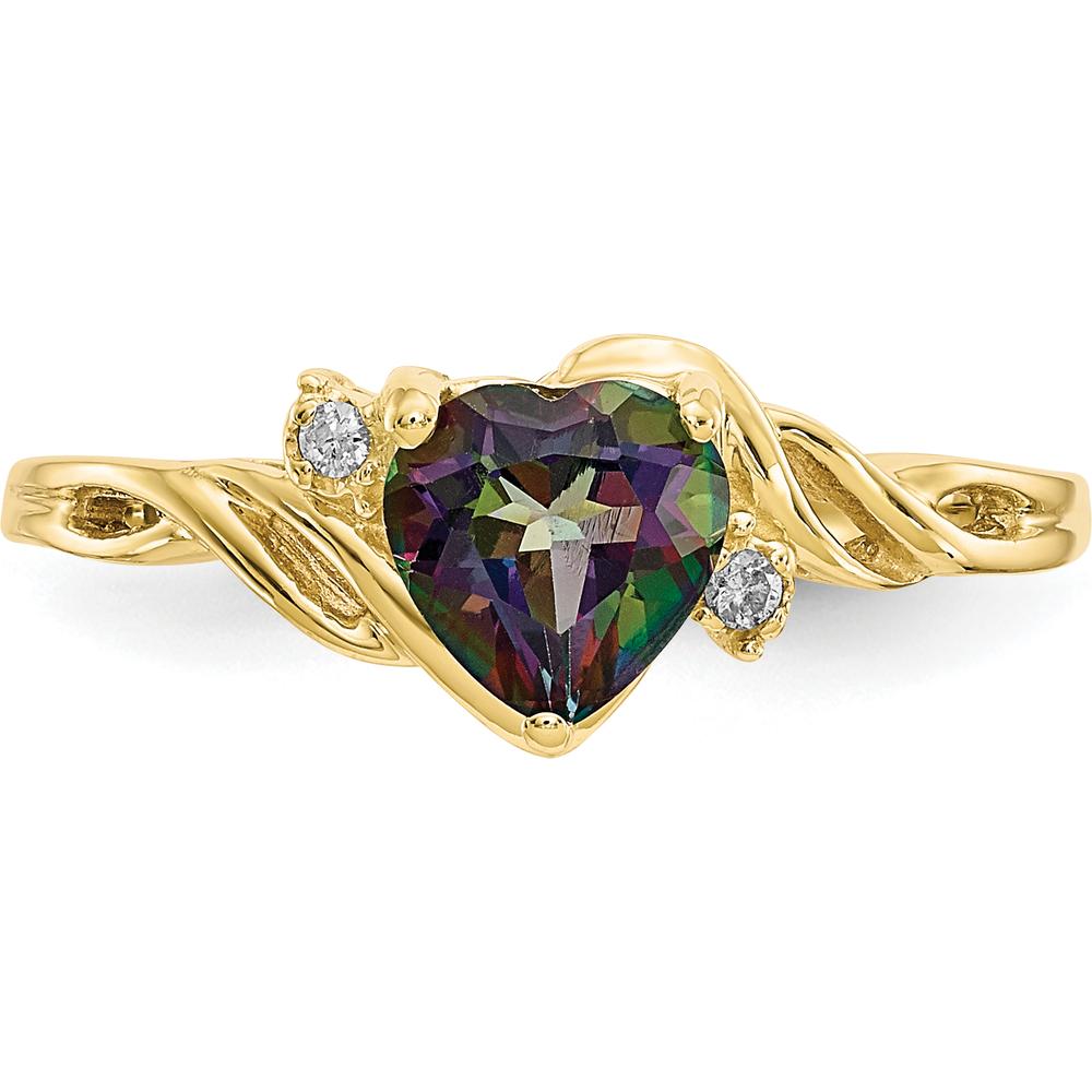 10K Yellow Gold Heart Mystic Fire Topaz & Diamond Ring - 1.08 Carat Topaz & .01 Carat Diamond Weight