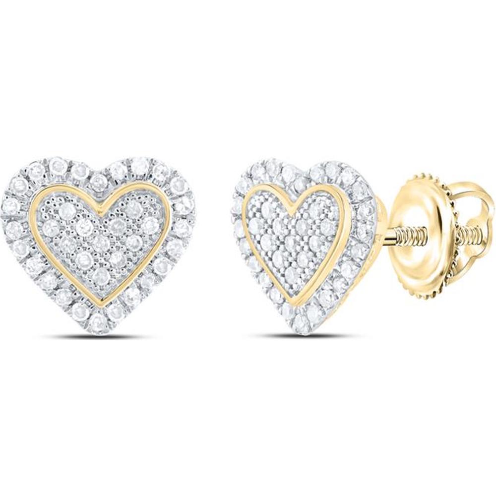 10K Yellow Gold Heart Pavé Diamond Stud Earrings - 0.25 Carat Total Diamond Weight
