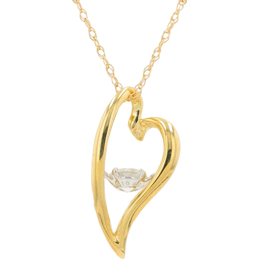 10K Yellow Gold Heart Pendant with 0.20 Carat Floating Round Diamond - Romantic Fine Jewelry
