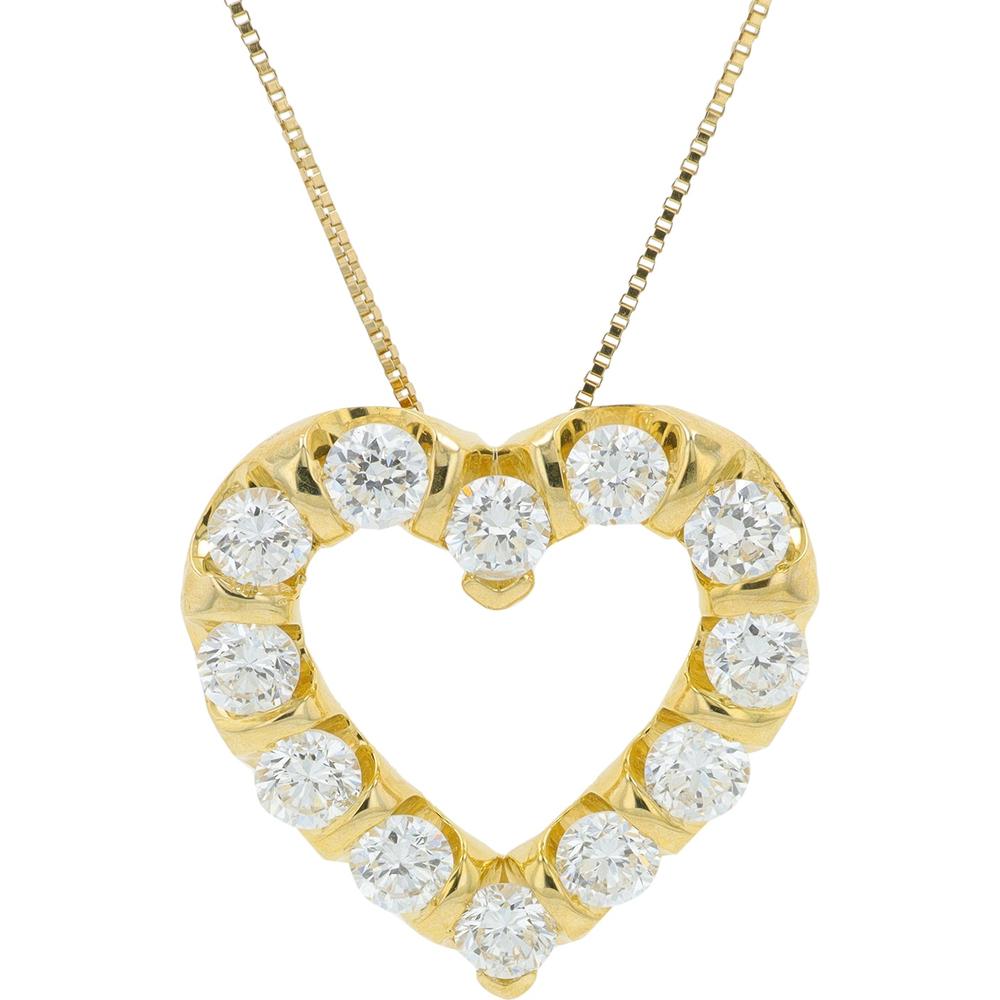 10K Yellow Gold Heart Pendant with 1.00 Carat Lab Grown Round Diamonds