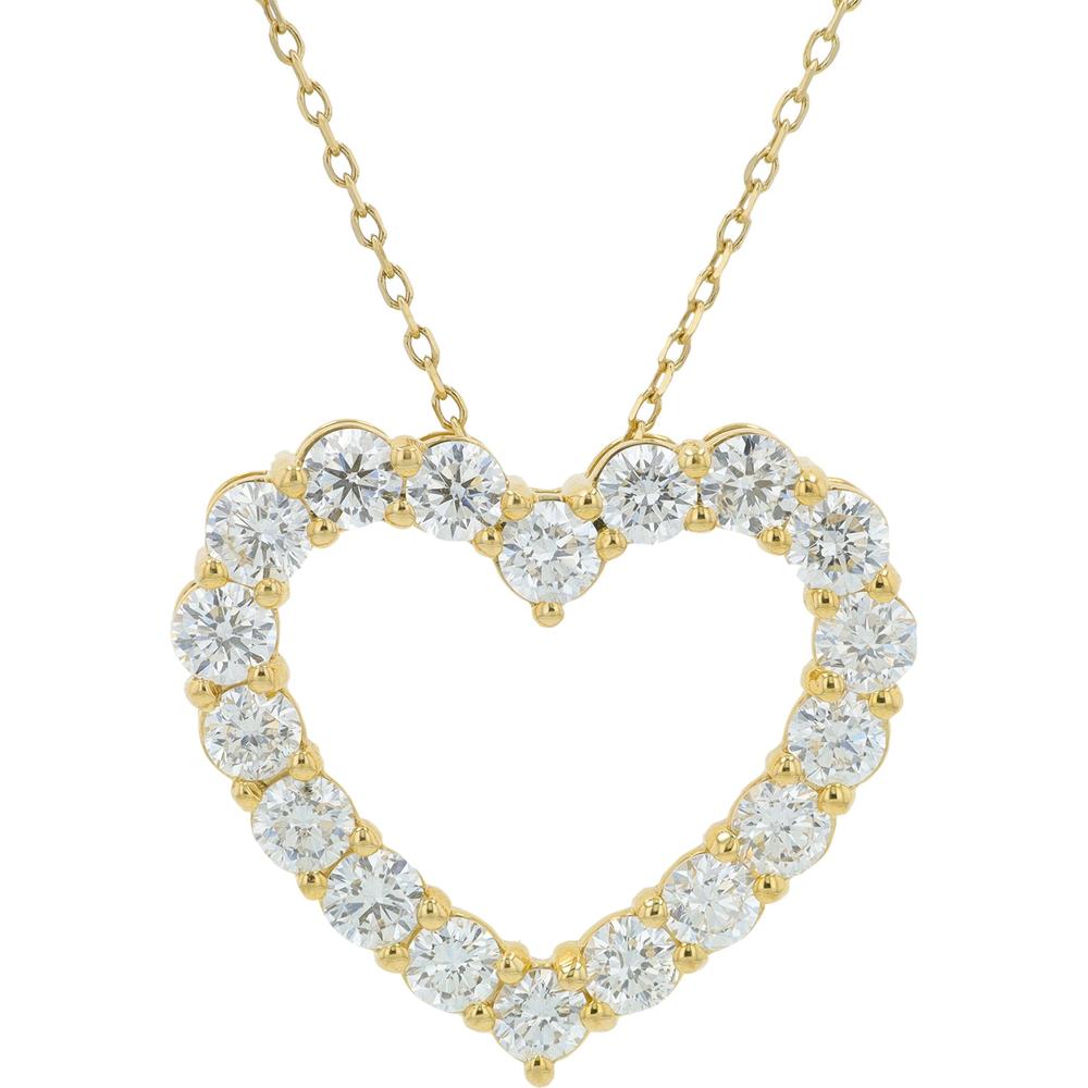 10K Yellow Gold Heart Pendant with Lab Grown Round Diamonds - 2.00 Carat Total Diamond Weight