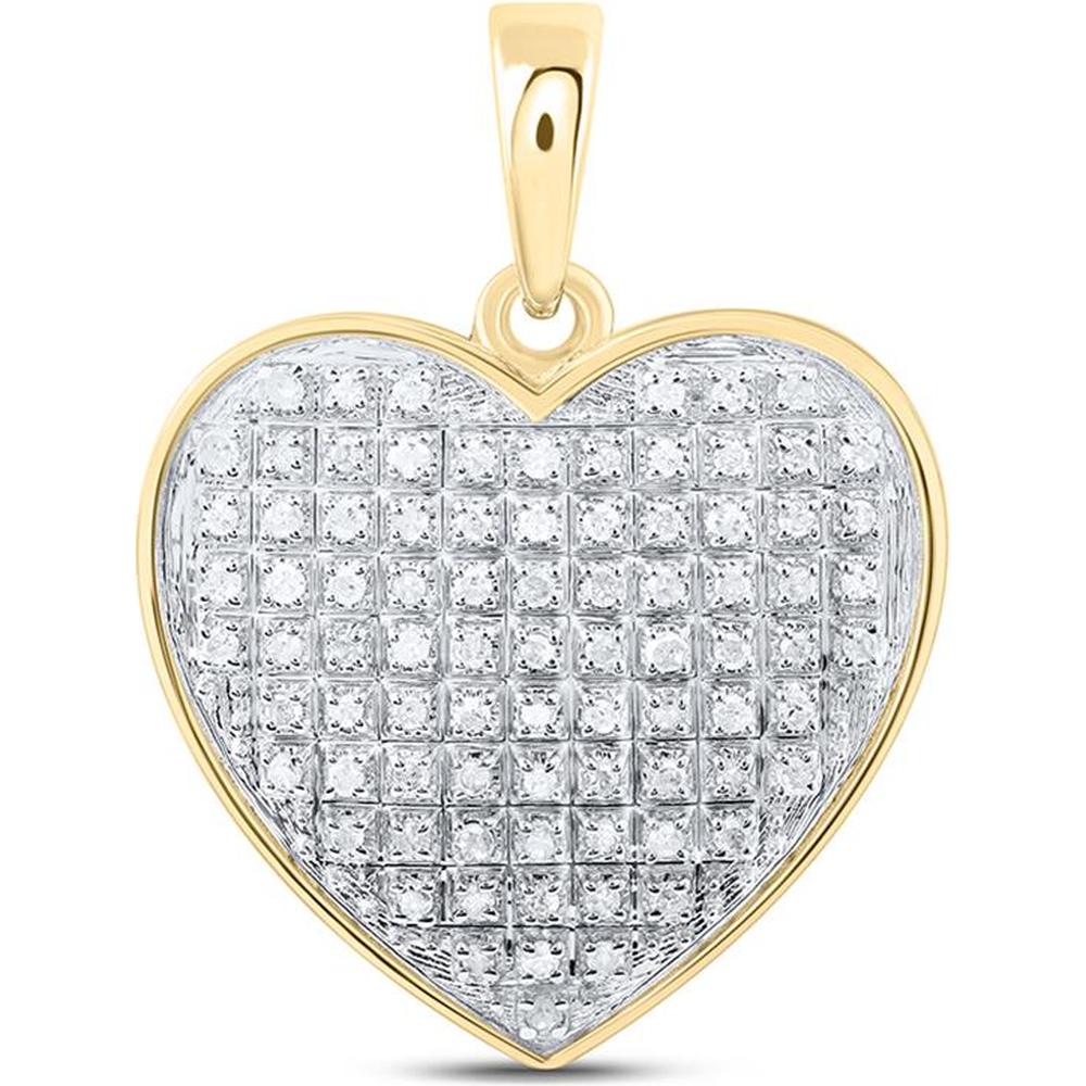 10K Yellow Gold Heart Pendant with Pave-Set Round Diamonds - 0.25 Carat Total Diamond Weight
