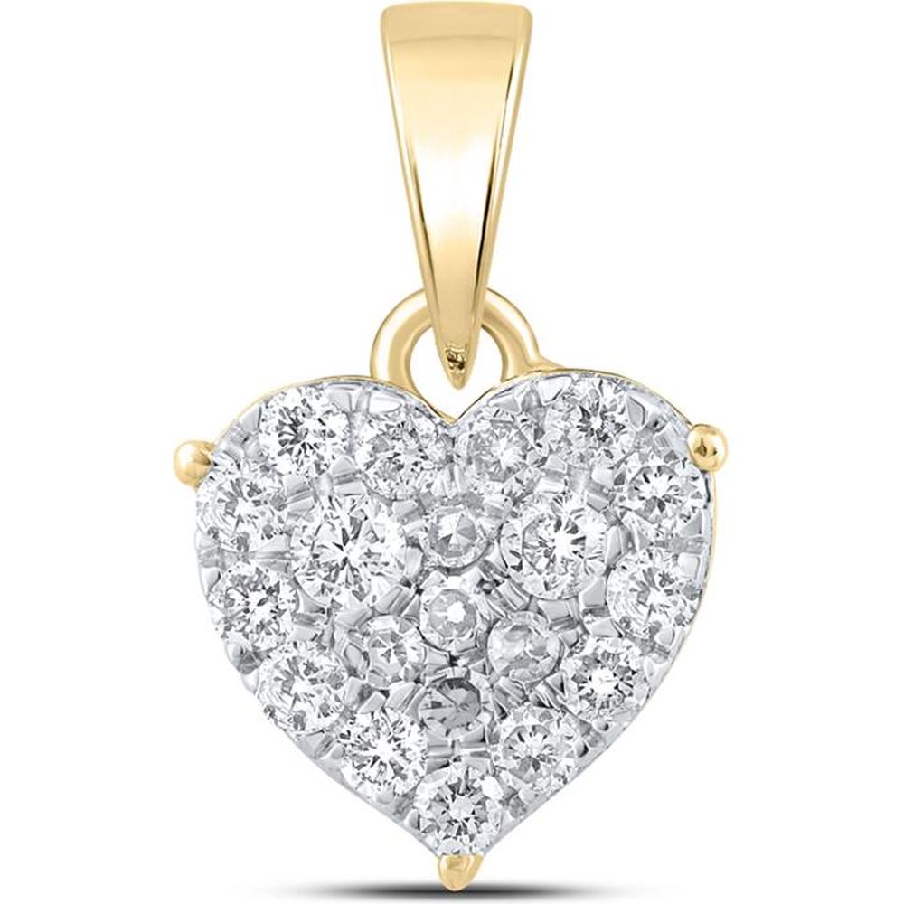 10K Yellow Gold Heart Pendant with Pave-Set Round Diamonds - 0.25 Carat Total Diamond Weight