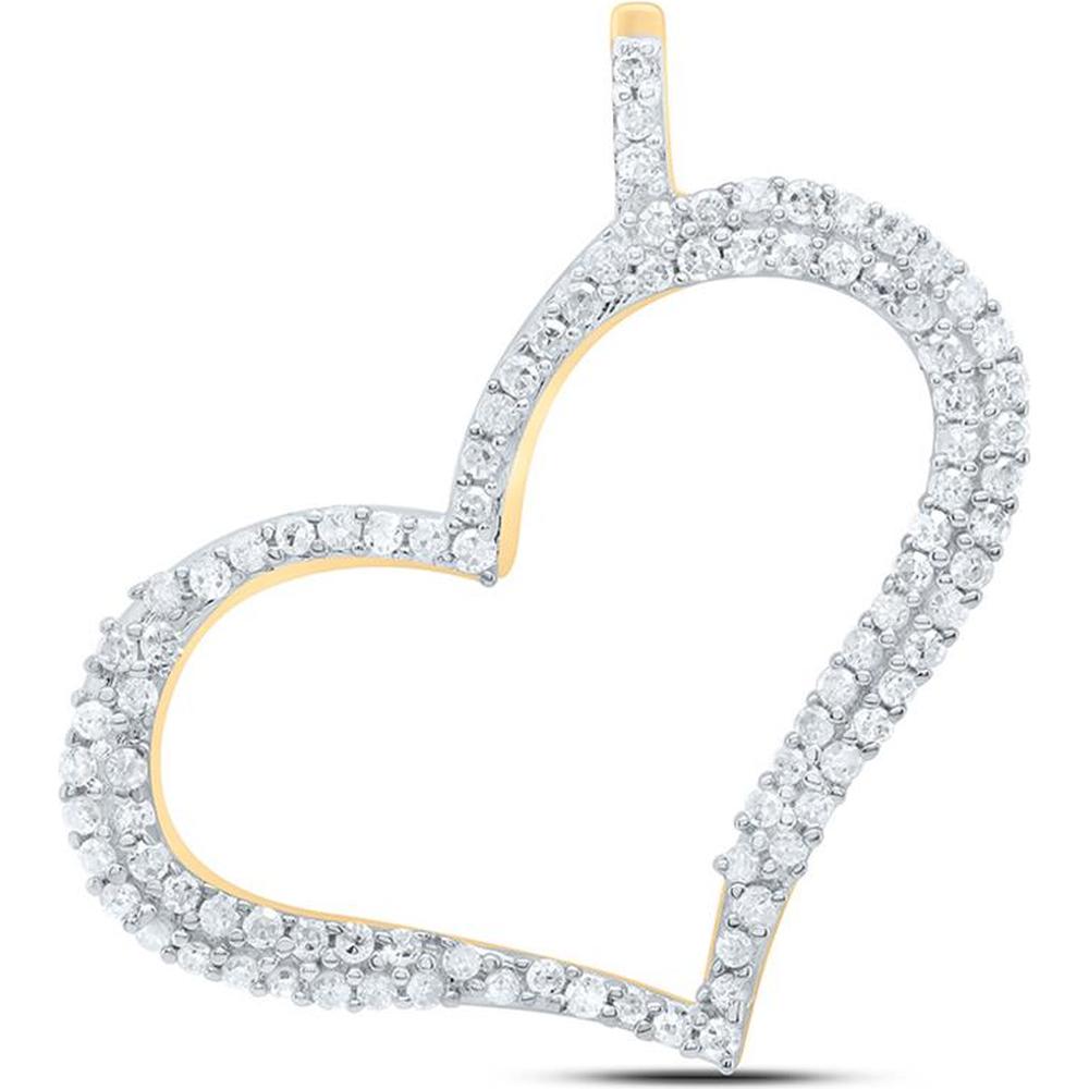 10K Yellow Gold Heart Pendant with Pave-Set Round Diamonds - 1/3 Carat Total Diamond Weight