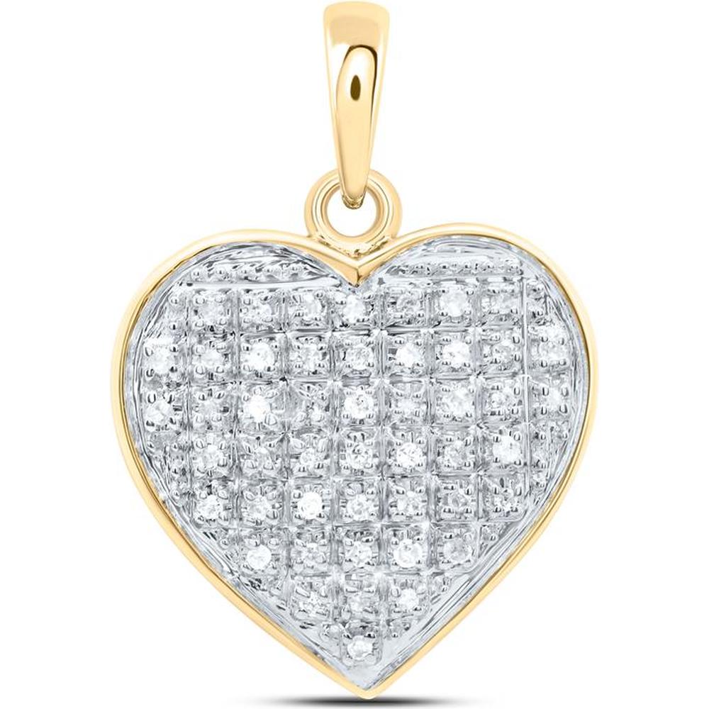 10K Yellow Gold Heart Pendant with Pavé-Set Round Diamonds - 1/6 Carat Total Diamond Weight