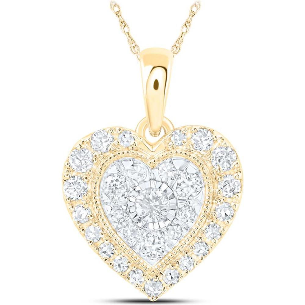 10K Yellow Gold Heart Pendant with Prong-Set Round Diamonds and Milgrain Detail - 0.25 Carat Total Diamond Weight