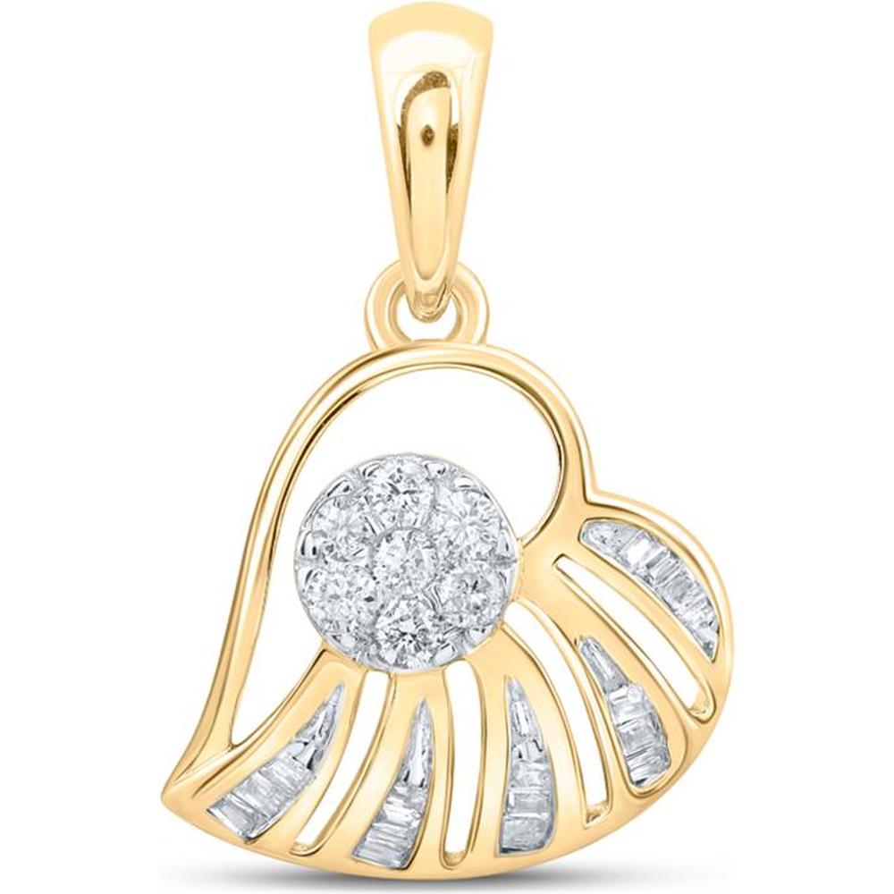 10K Yellow Gold Heart Pendant with Round and Baguette Diamonds - 1/4 Carat Total Diamond Weight