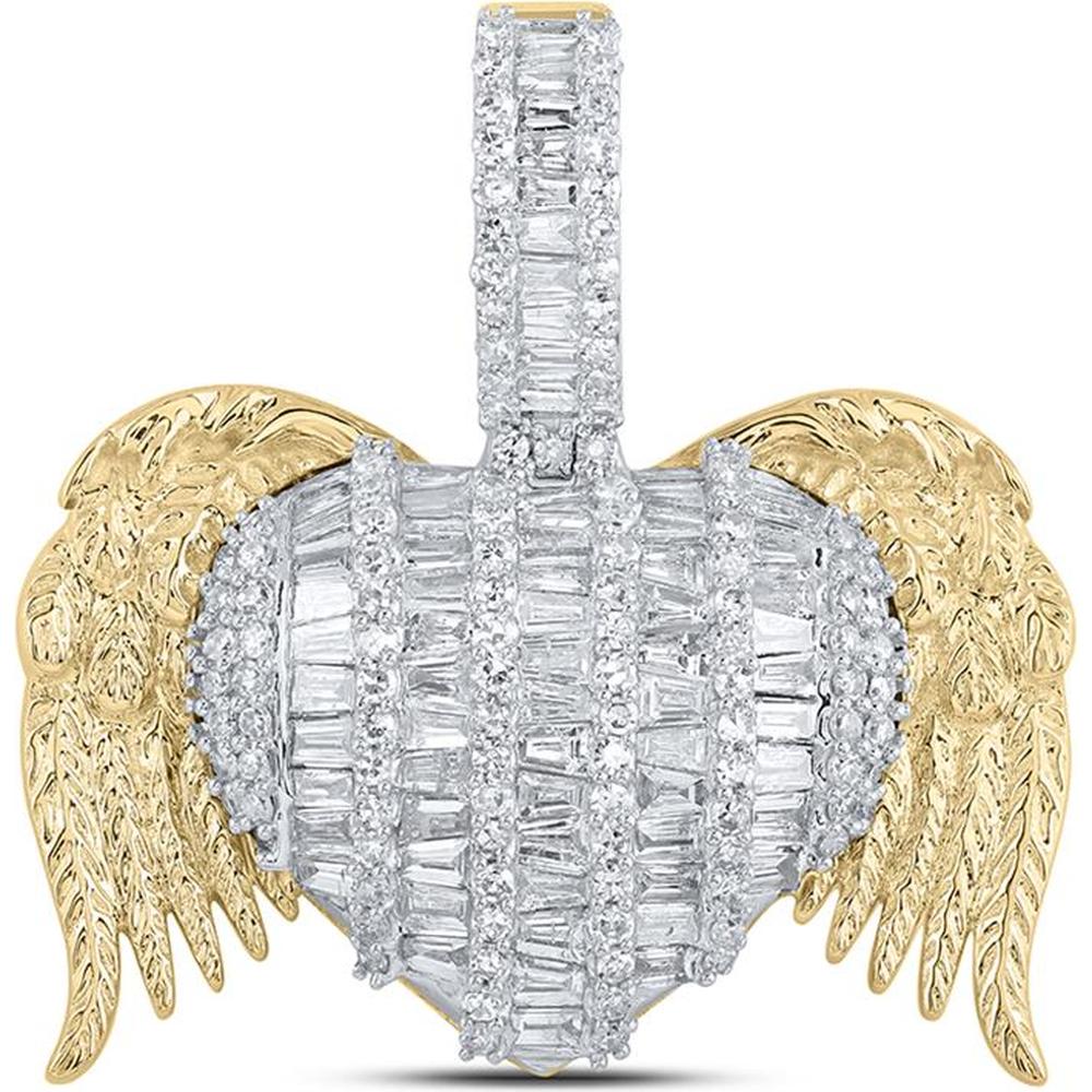 10K Yellow Gold Heart Pendant with Round and Baguette Diamonds - 2 Carat Total Diamond Weight