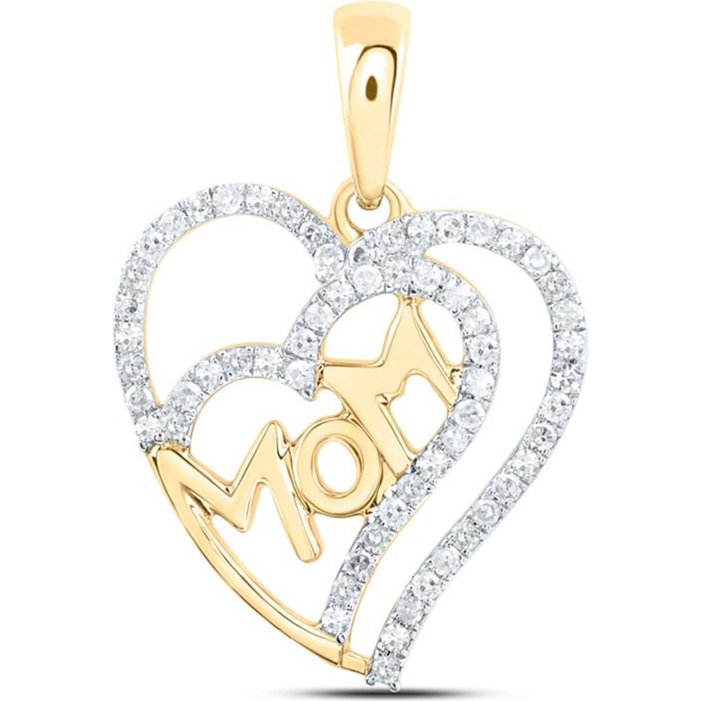 10K Yellow Gold Heart Pendant with Round Diamonds - 1/3 Carat Total Diamond Weight