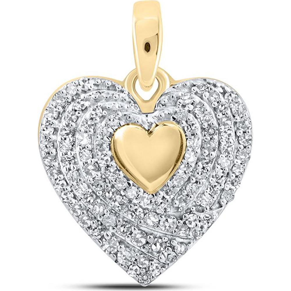 10K Yellow Gold Heart Pendant with Round Diamonds - 1/4 Carat Total Diamond Weight