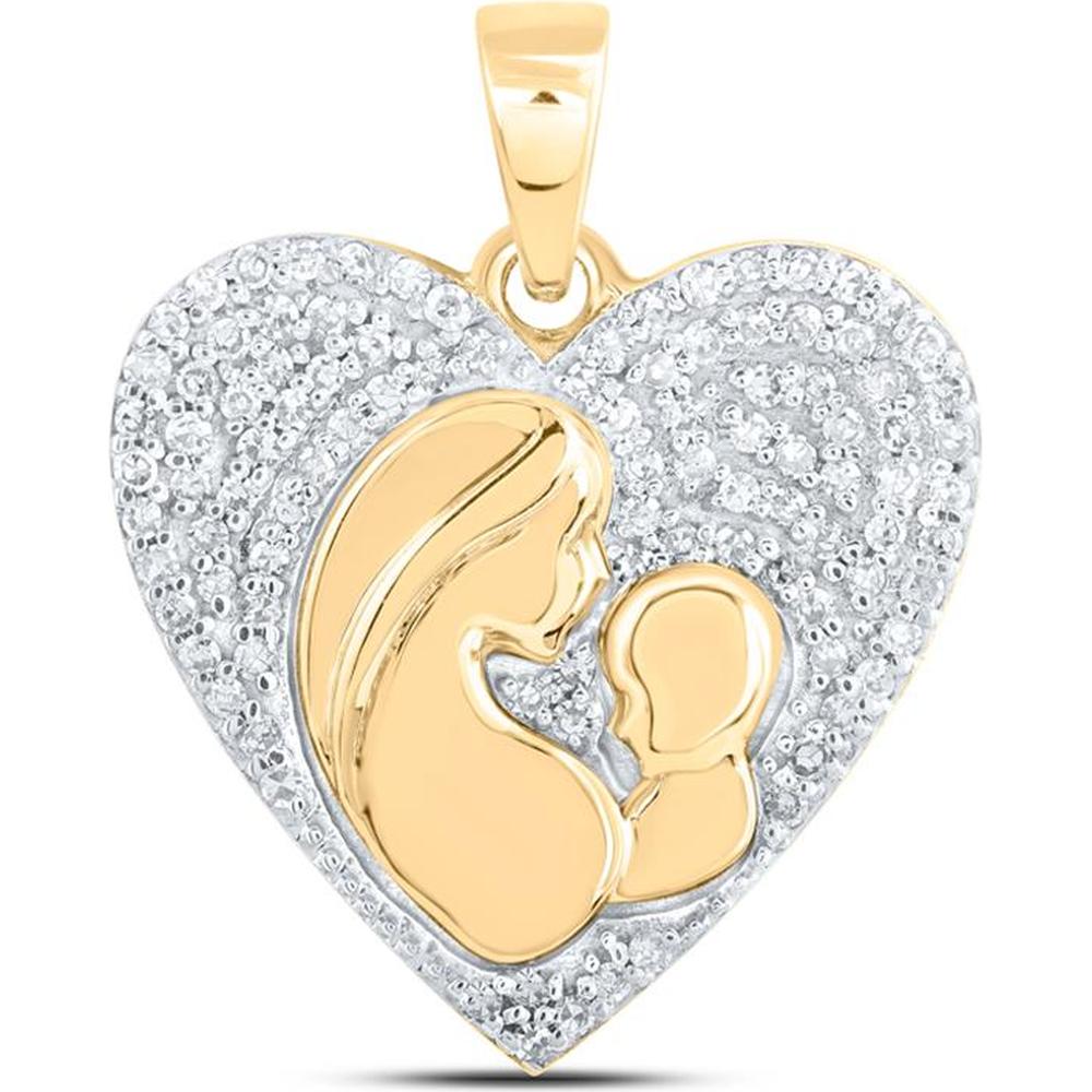 10K Yellow Gold Heart Pendant with Round Diamonds - 1/5 Carat Total Diamond Weight